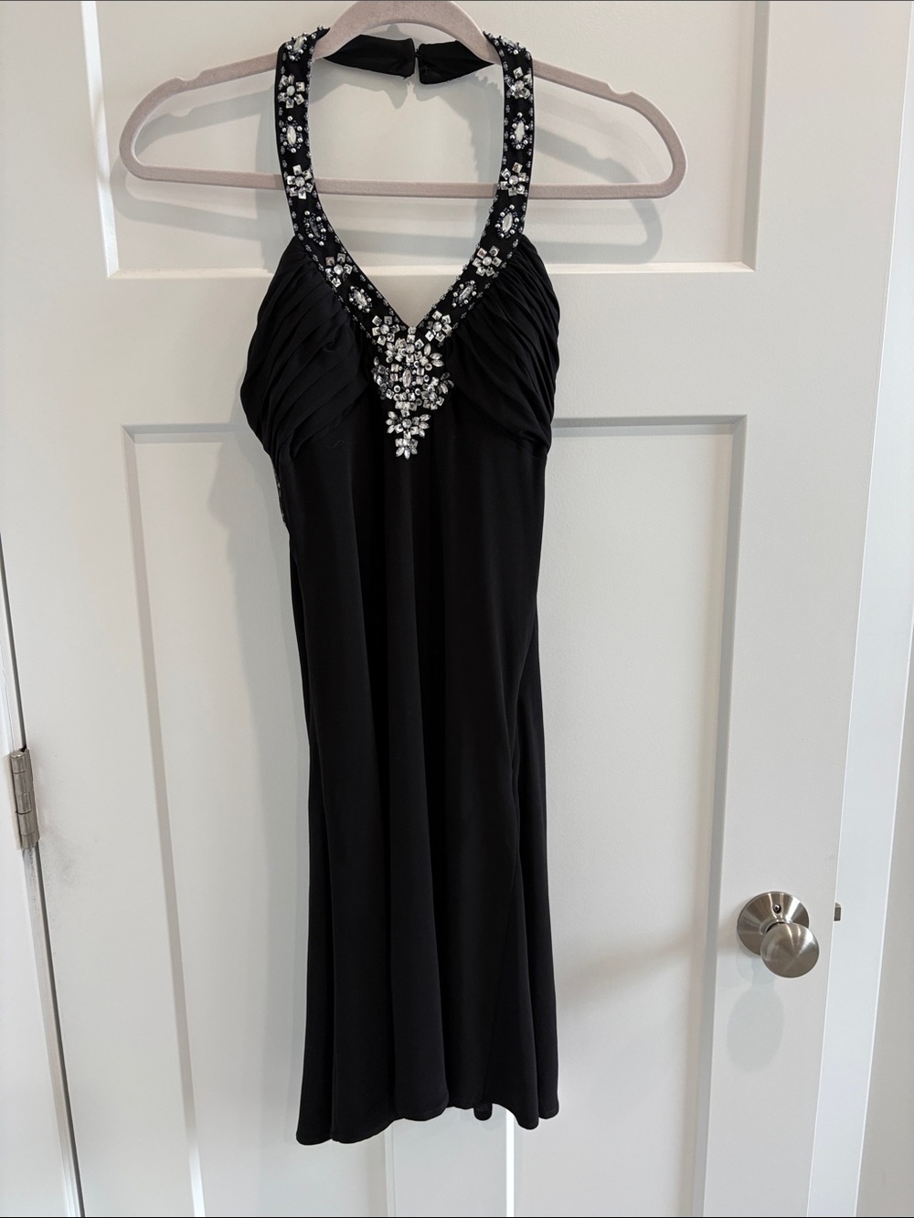 Morgan & Co. Black Beaded One-Shoulder Cocktail Dress